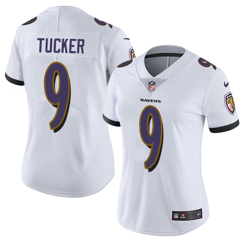 Nike Ravens #9 Justin Tucker White Women's Stitched NFL Vapor Untouchable Limited Jersey